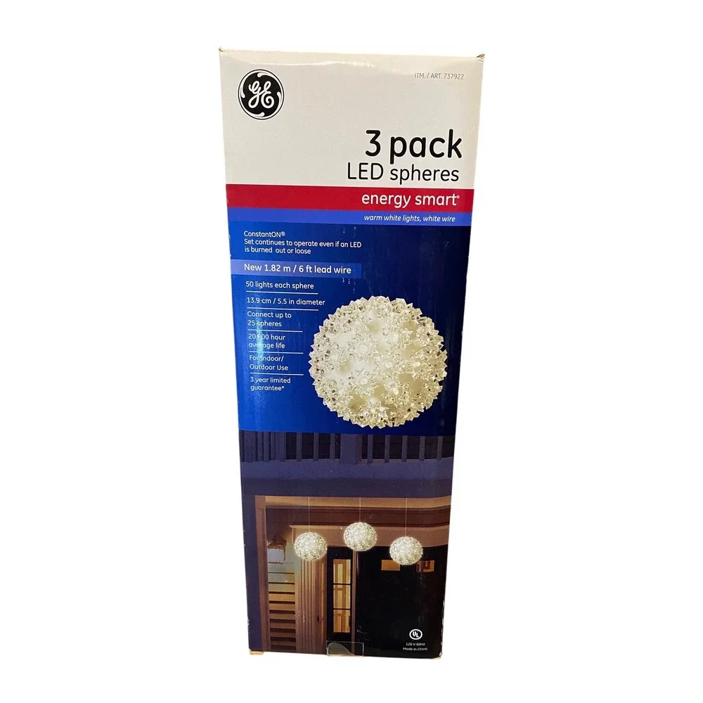 GE Energy Smart 3 Pack LED Spheres Warm White Lights White Wire 5.5in 737922